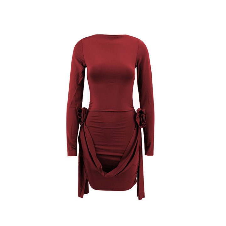 Fitted dress for women with ruffle details and long sleeves Lune London
