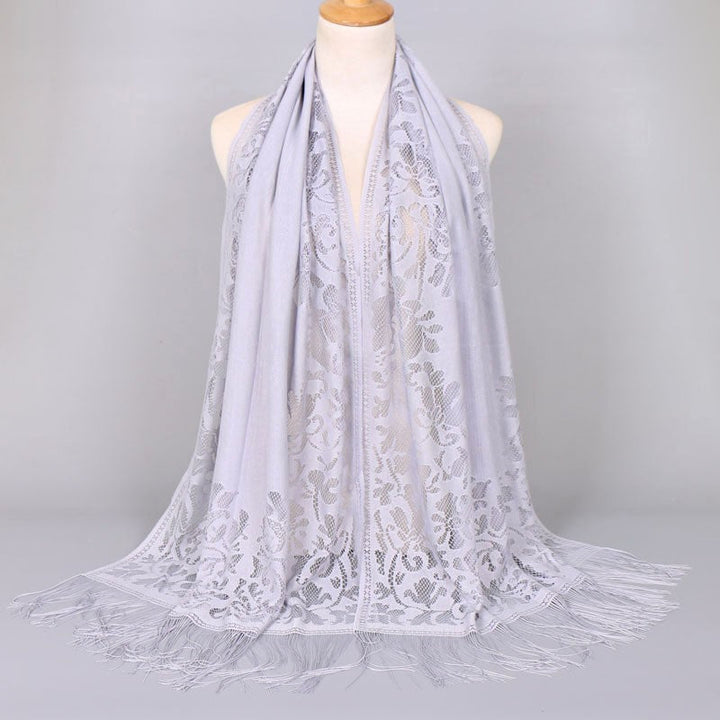 Women's Long Lace Scarf with Fringed Edges Lune London