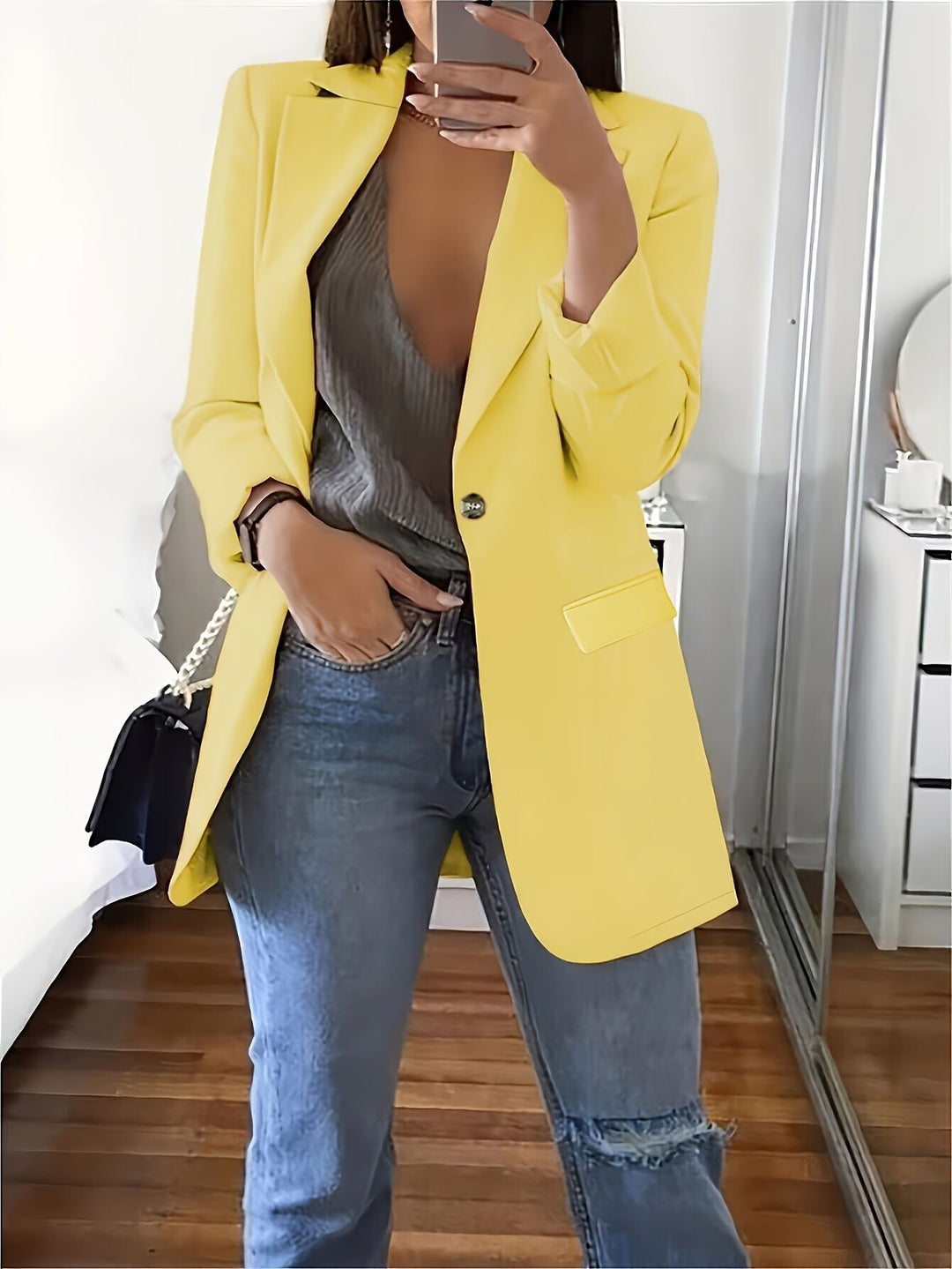 Ladies modern blazer with plunging neckline and elegant details Lune London