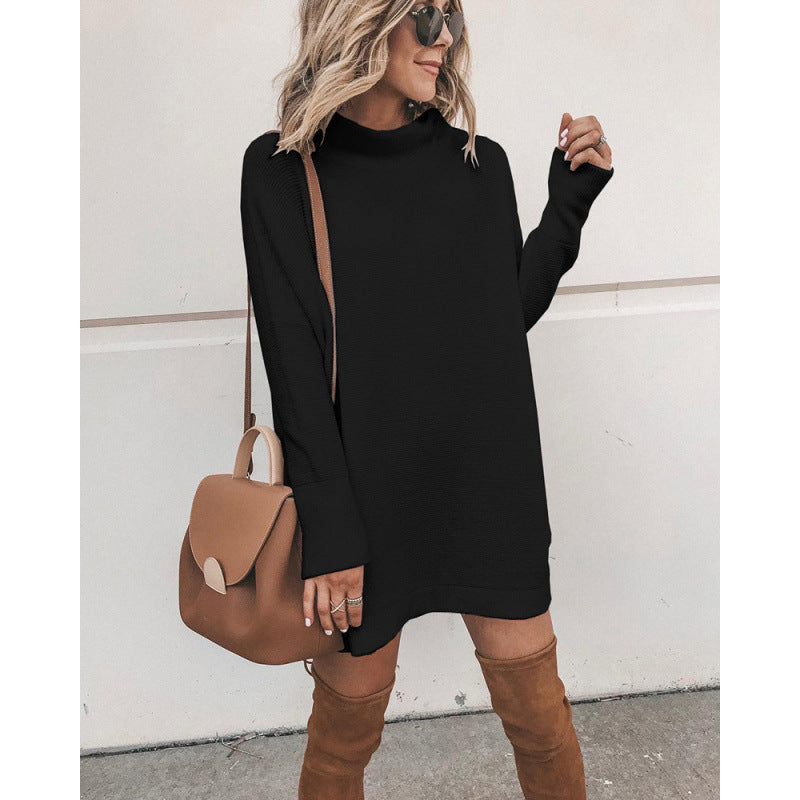 Oversized knitted comfortable dress for women with turtleneck and long sleeves Lune London