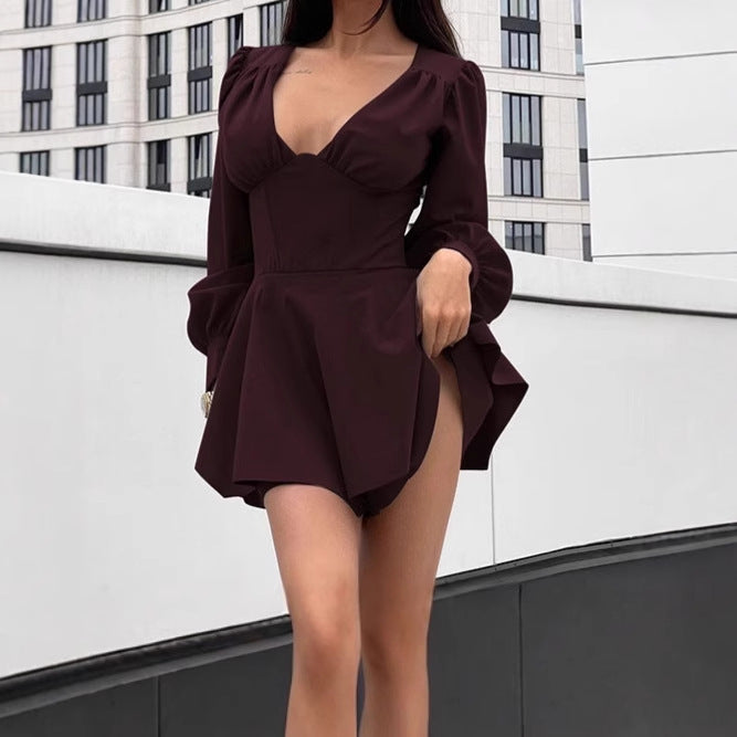 Ladies Elegant Minidress with ruffle details and deep V-neck Lune London
