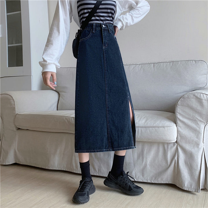 Jupe en denim longue pour femmes avec fente latérale Chic & Stil