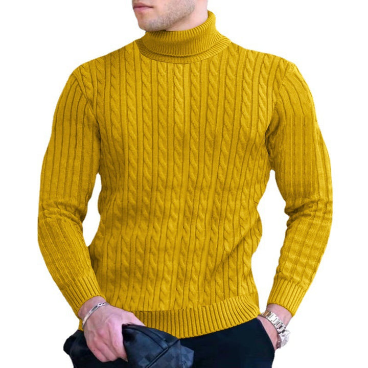 Men's Elegant Knit Sweater with High Collar and Fine Cable Pattern Lune London