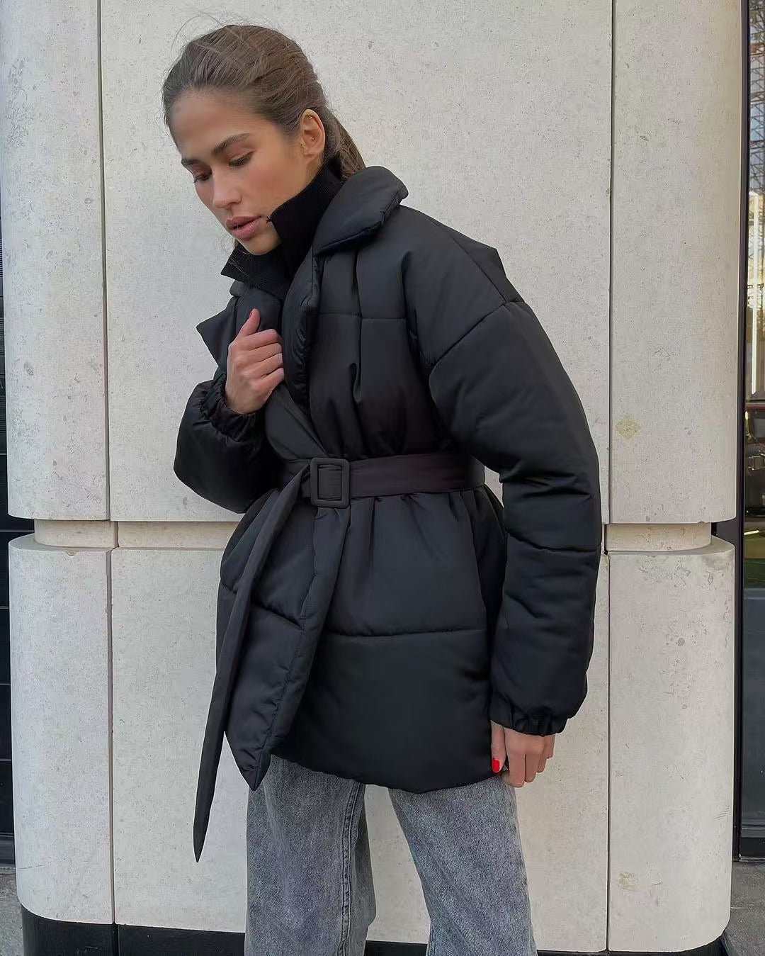 Lune London | Waist Cotton V-Neck Puffer Jacket