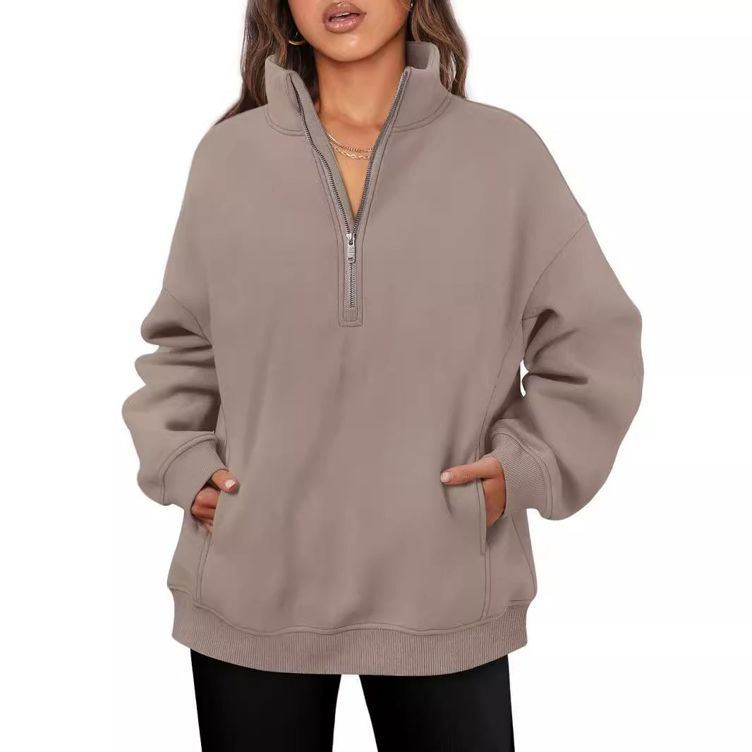 Casual oversized fleece sweater for women with high collar Lune London