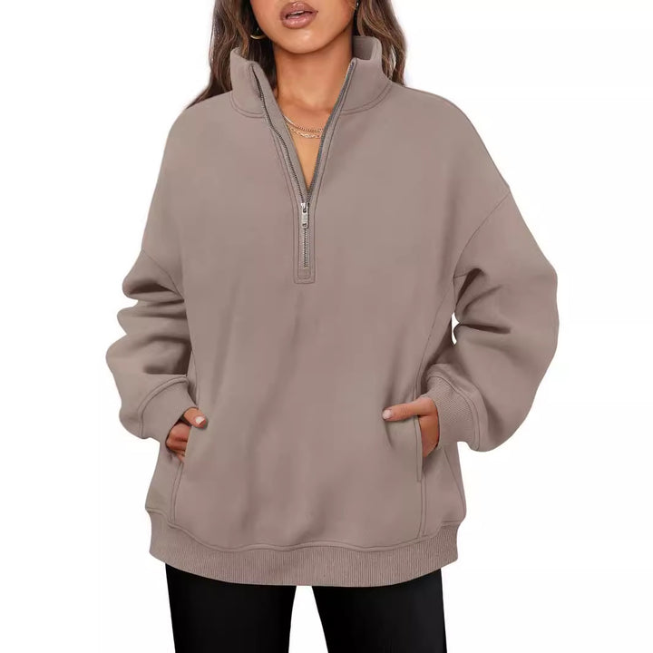 Casual oversized fleece sweater for women with high collar Lune London