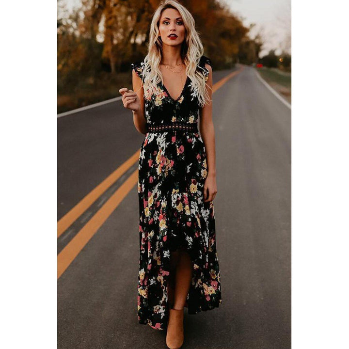 Robe maxi femme avec accents floraux et taille élastique Chic & Stil
