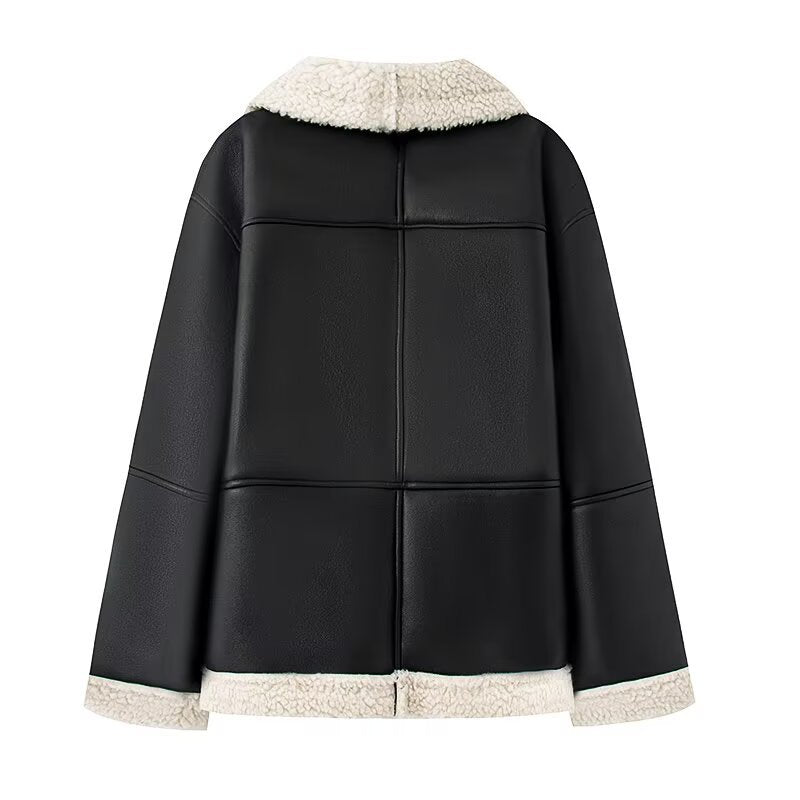 Faux leather jacket for women with cozy fleece lining and practical pockets Lune London