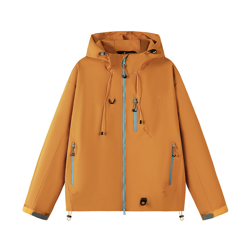 Outdoor technical jacket for men with adjustable hood design and numerous zipped pockets Lune London
