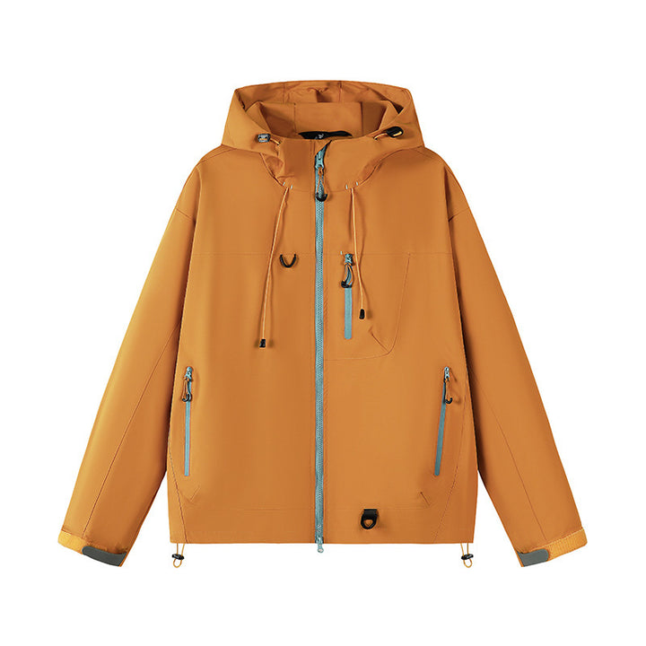 Outdoor technical jacket for men with adjustable hood design and numerous zipped pockets Lune London