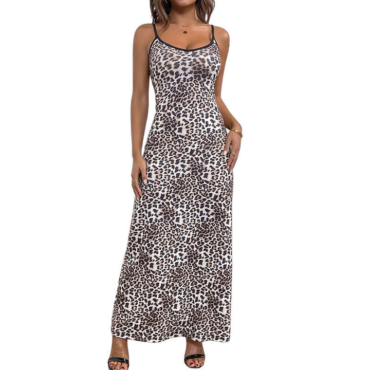 Maxi dress with leopard print for women with adjustable straps Lune London