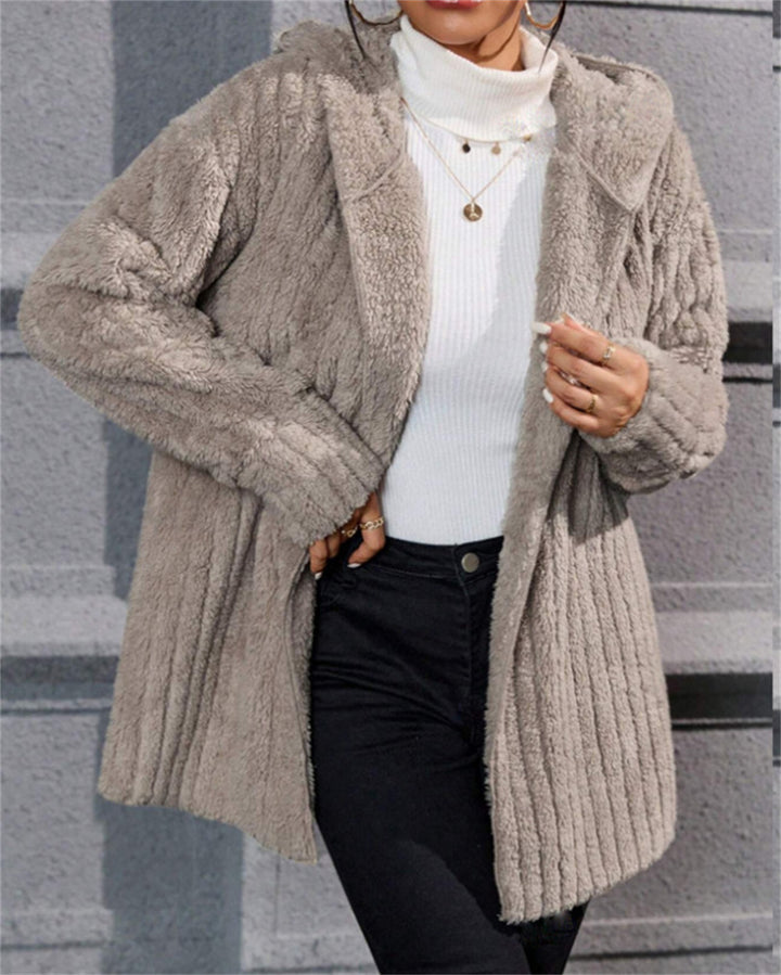 Casual fleece jacket for women with textured design and hood Lune London