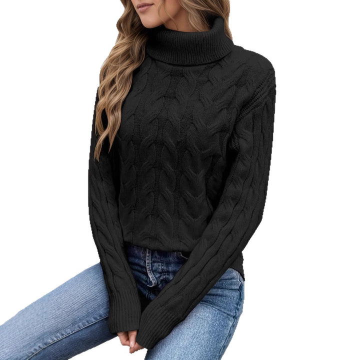 Knit sweater for women with high collar and cable pattern Lune London