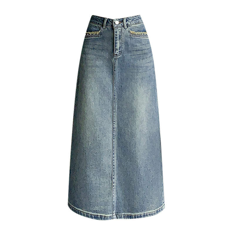 Jupe midi en denim pour femmes avec ourlet évasé Chic & Stil