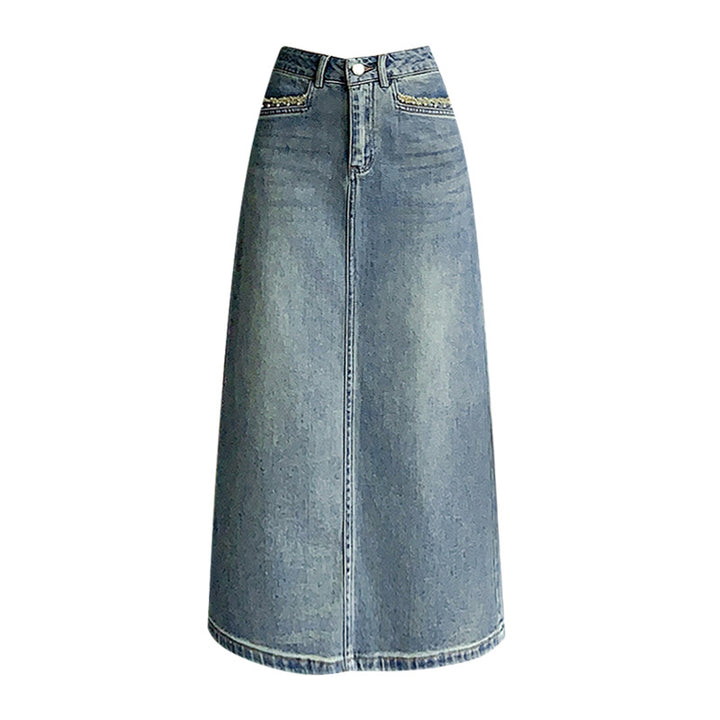 Jupe midi en denim pour femmes avec ourlet évasé Chic & Stil