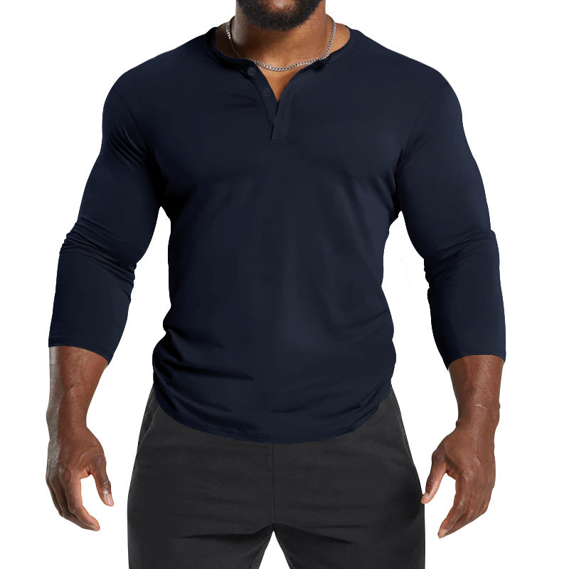 Men's Long Sleeve Henley Shirt in Breathable Cotton Blend with Button Details Lune London