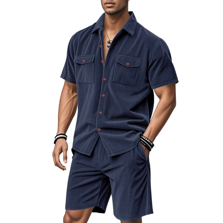 Casual men's outfit with textured top and shorts Lune London