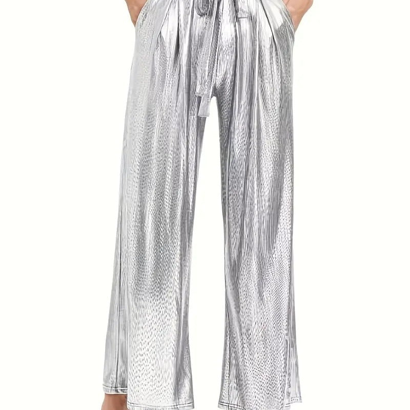 Elegant pleated pants for women with a glossy finish Lune London