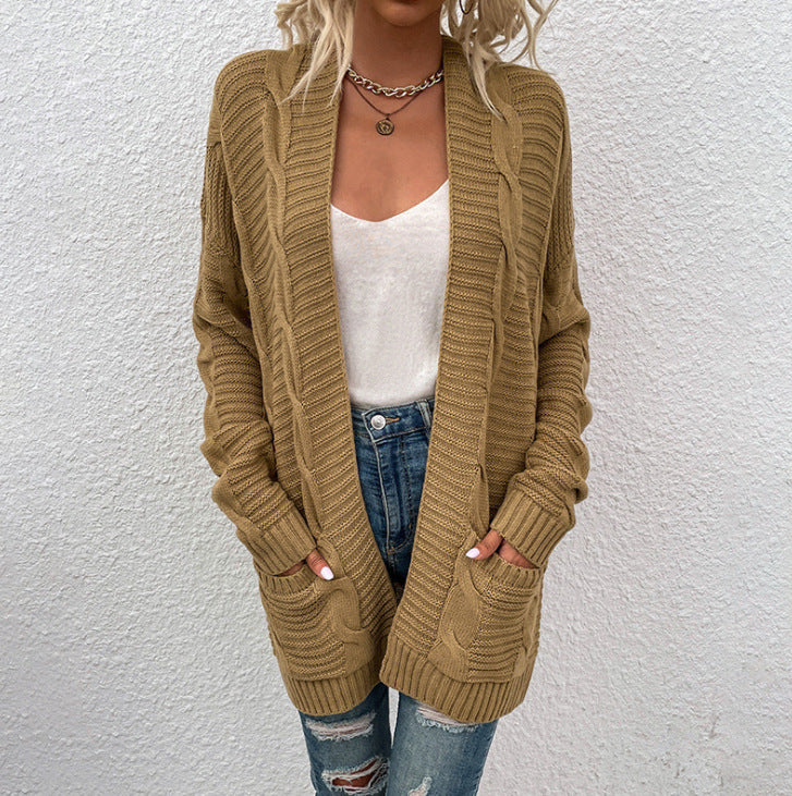 Ladies Chunky Knit Cardigan with casual design and practical pockets Lune London