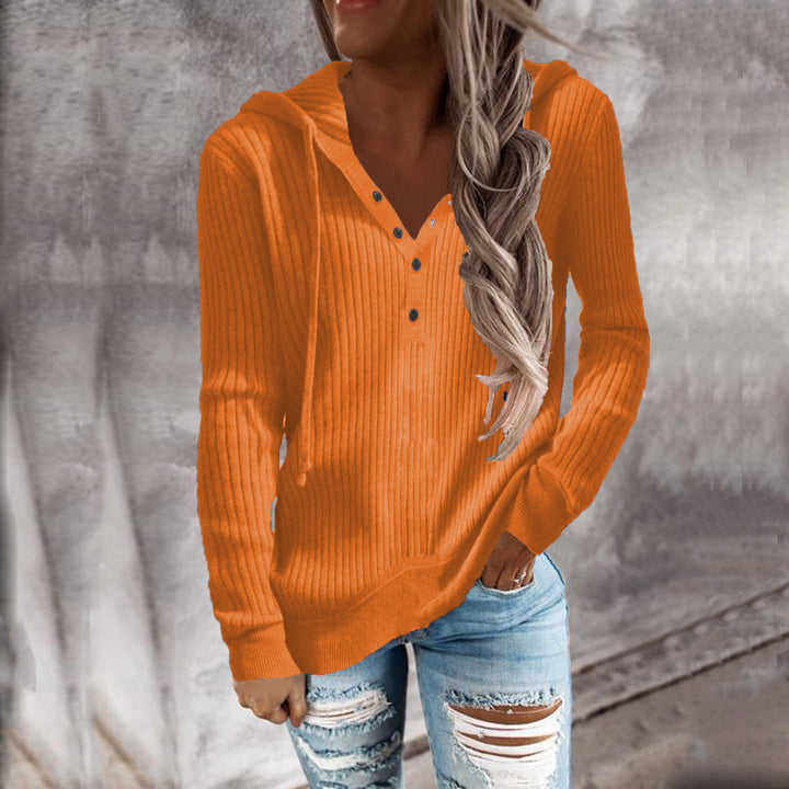Fashionable ribbed design women's hoodie with button placket Lune London