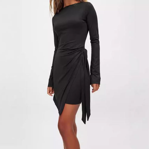 Elegant wrap dress for women with long sleeves and asymmetrical hem Lune London