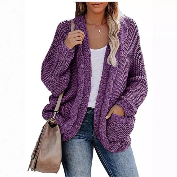 Women chunky knit cardigan with open pockets and relaxed fit Lune Londonl