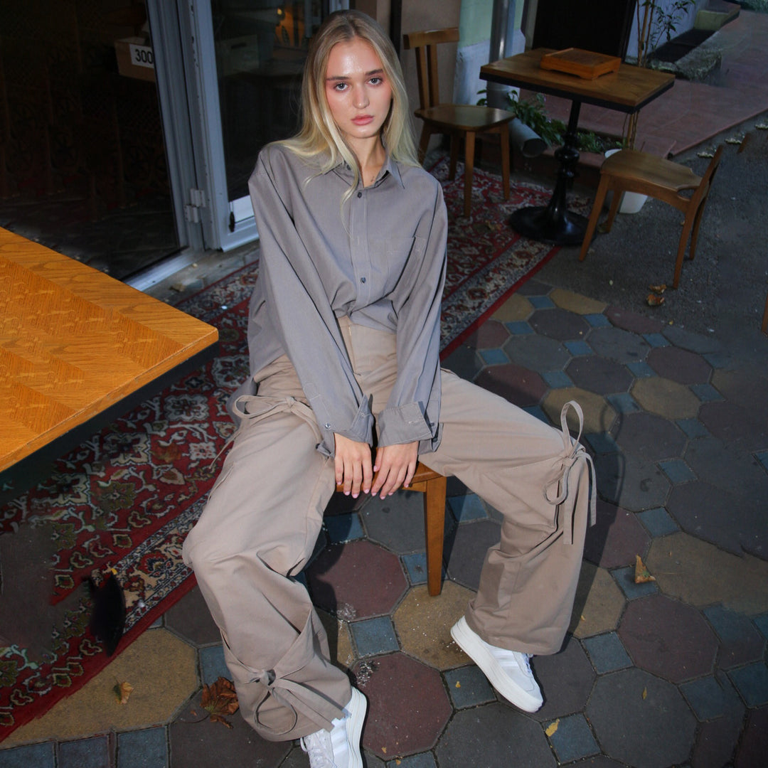 Long sleeve t-shirt for women with a relaxed fit and tie details Lune London