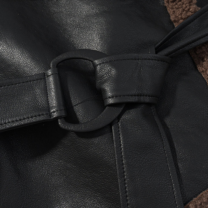 Veste en faux cuir pour femmes avec doublure en teddy confortable et ceinture à nouer Chic & Stil