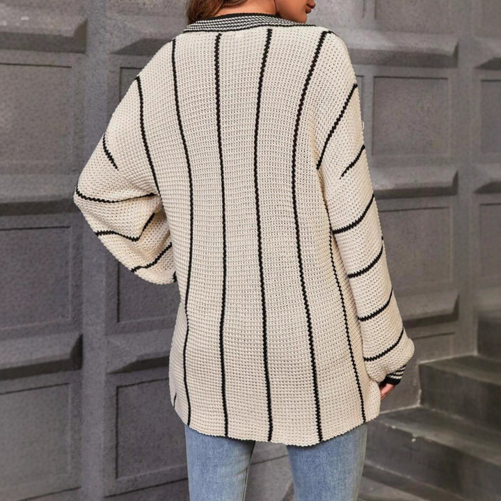 Casual sweater for women with V-neck and stripes Lune London