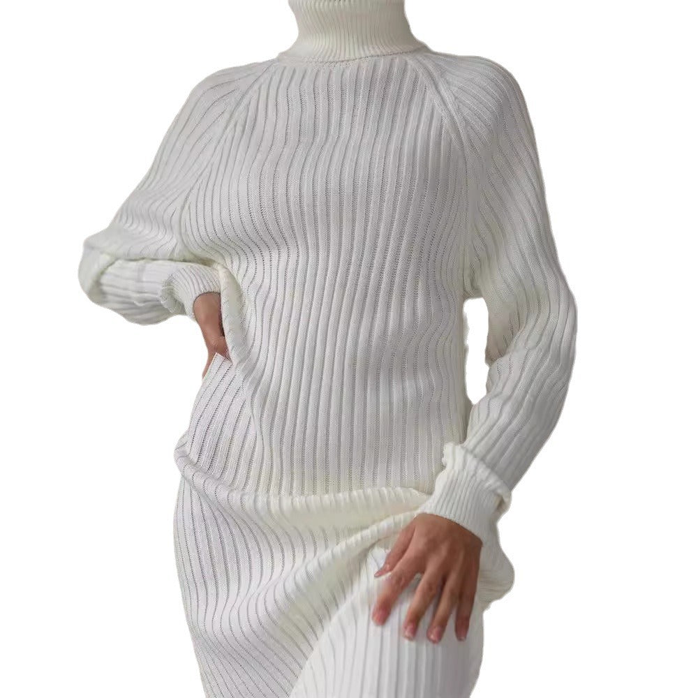 Women's Knit Dress with High Collar and Large Sleeves Lune London