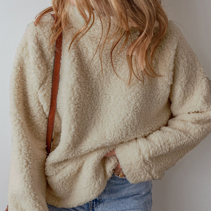 Cozy fleece sweater for women with a high collar and loose fit Lune London