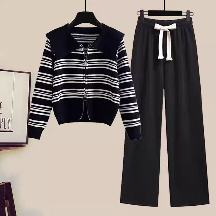 Women's knitted jacket with zipper and wide pants Lune London