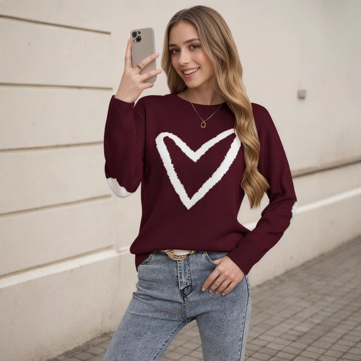 Pull en tricot pour femmes avec motif en cœur et coupe décontractée Chic & Stil
