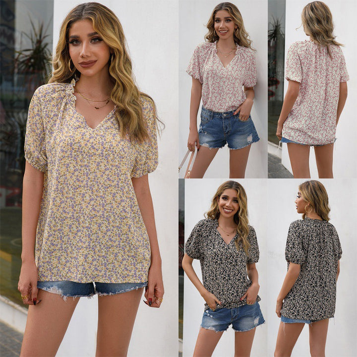 Blouse for ladies with ruffle details and a floral pattern Lune London