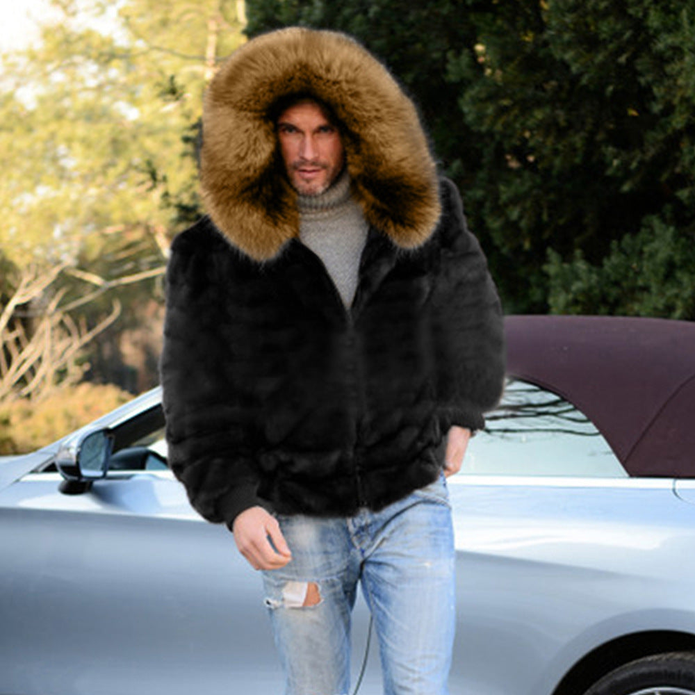 Luxury faux fur jacket for men with large hoodie Lune London