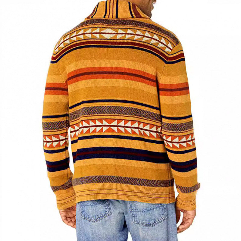 Men's knit jacket with geometric pattern and practical pockets Lune London