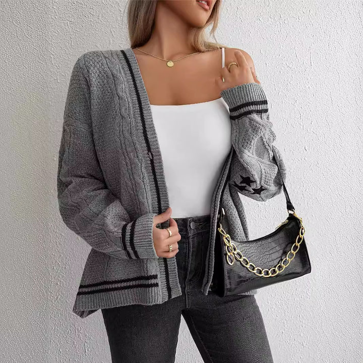 Chunky knit cardigan for women with contrasting details Lune London