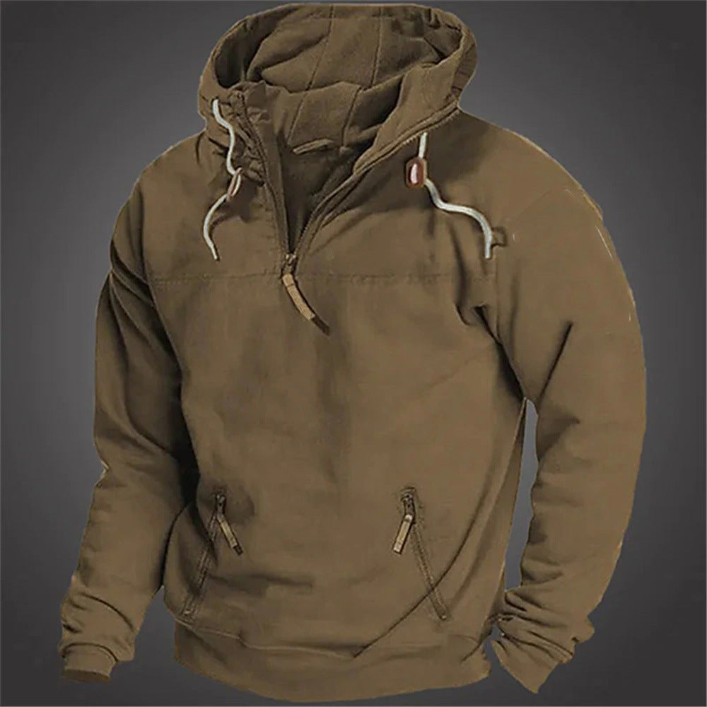 Casual men's sweater with half-zip and practical kangaroo pockets Lune London