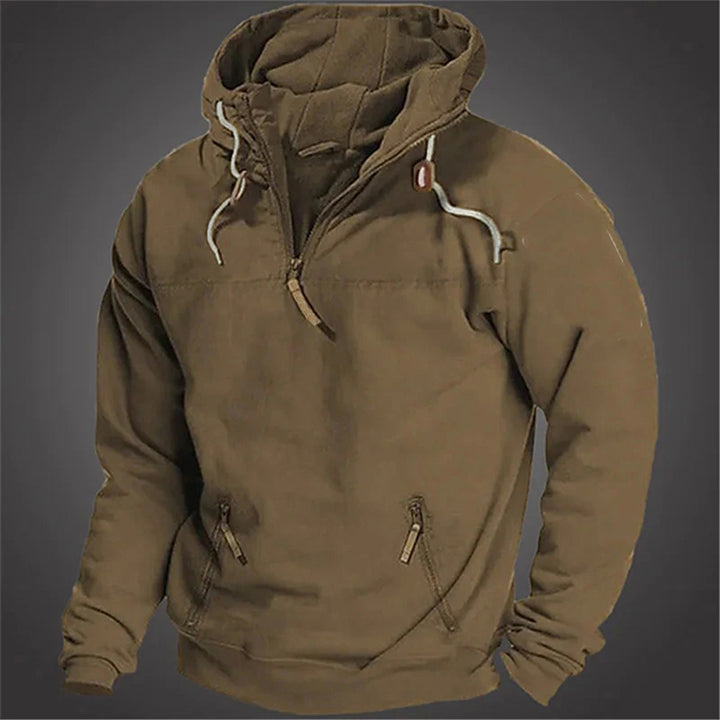 Casual men's sweater with half-zip and practical kangaroo pockets Lune London