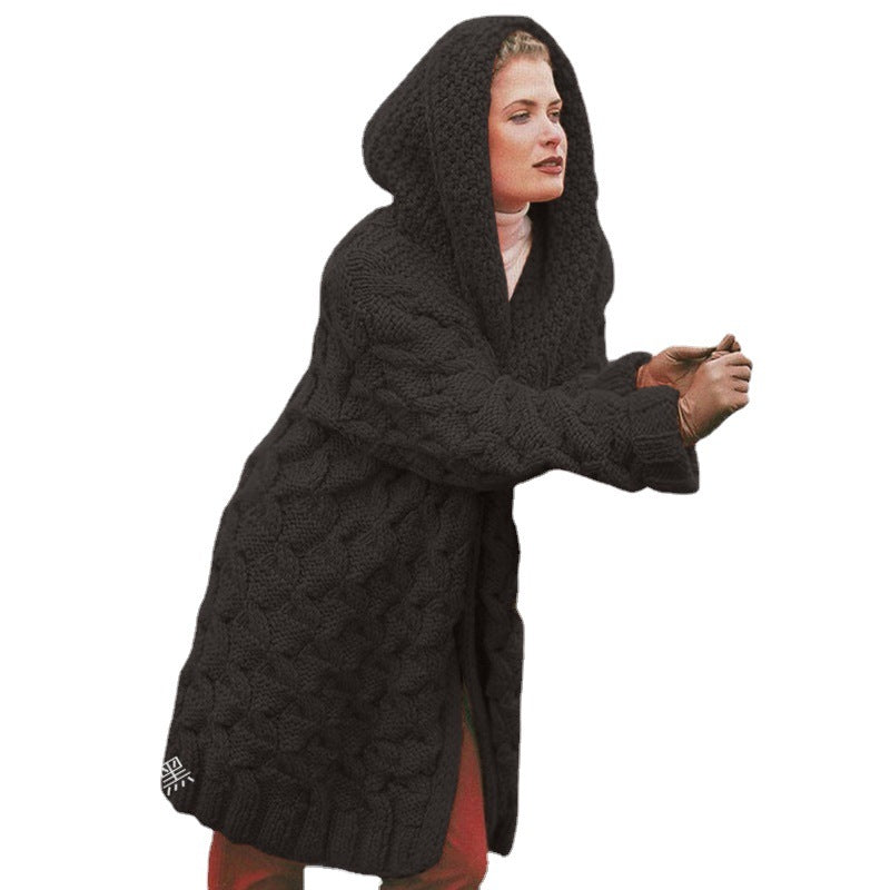 Chunky knit coat for women with hood and oversized design Lune Londonl