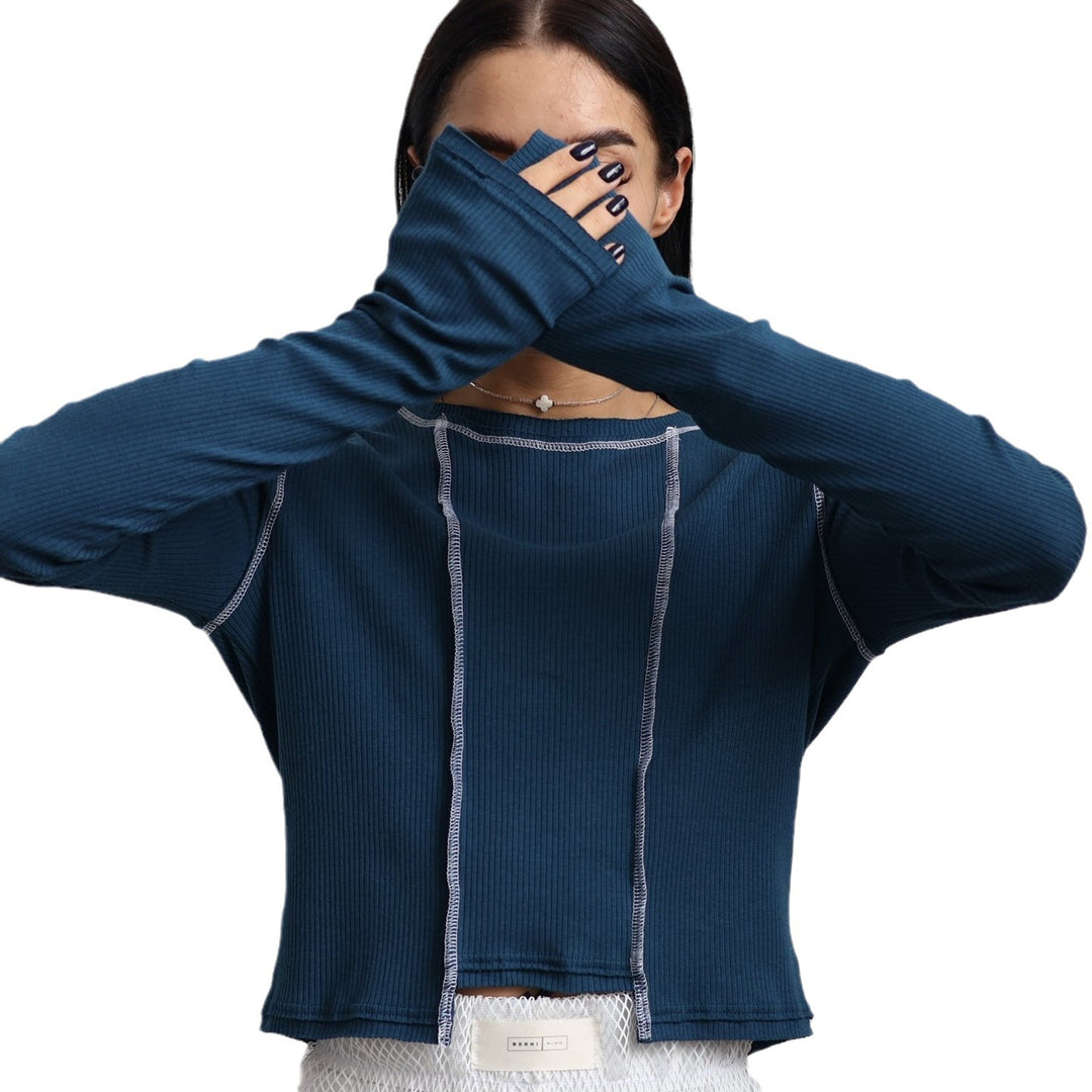 Casual long-sleeve top for women with a ribbed texture inspired by retro years and contrasting seams Lune London