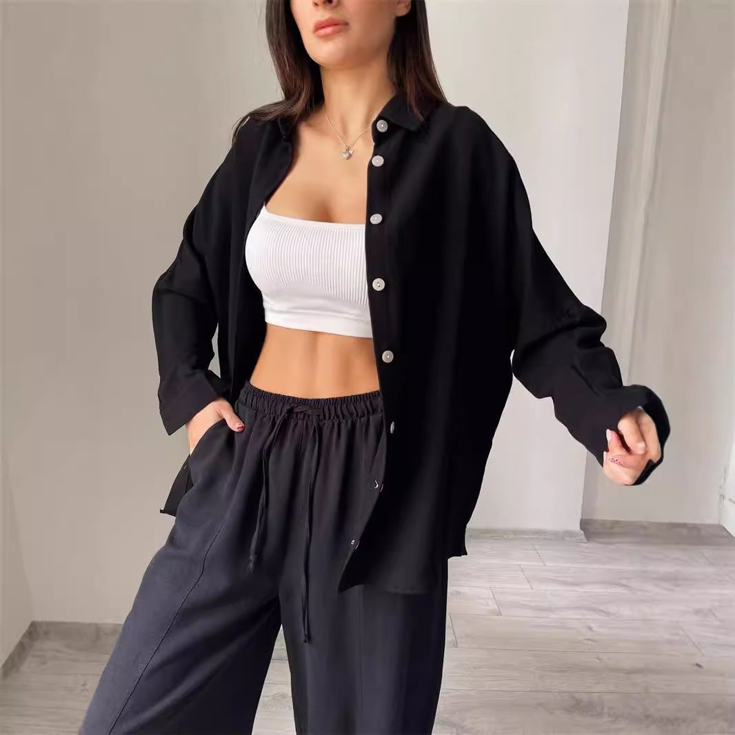 Women Casual Set in Lightweight Blended Fabric with Loose Blouse and Comfortable Pants Lune London