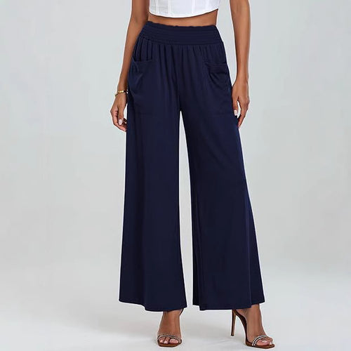 Wide palazzo pants for women with elastic waistband and practical pockets Lune London