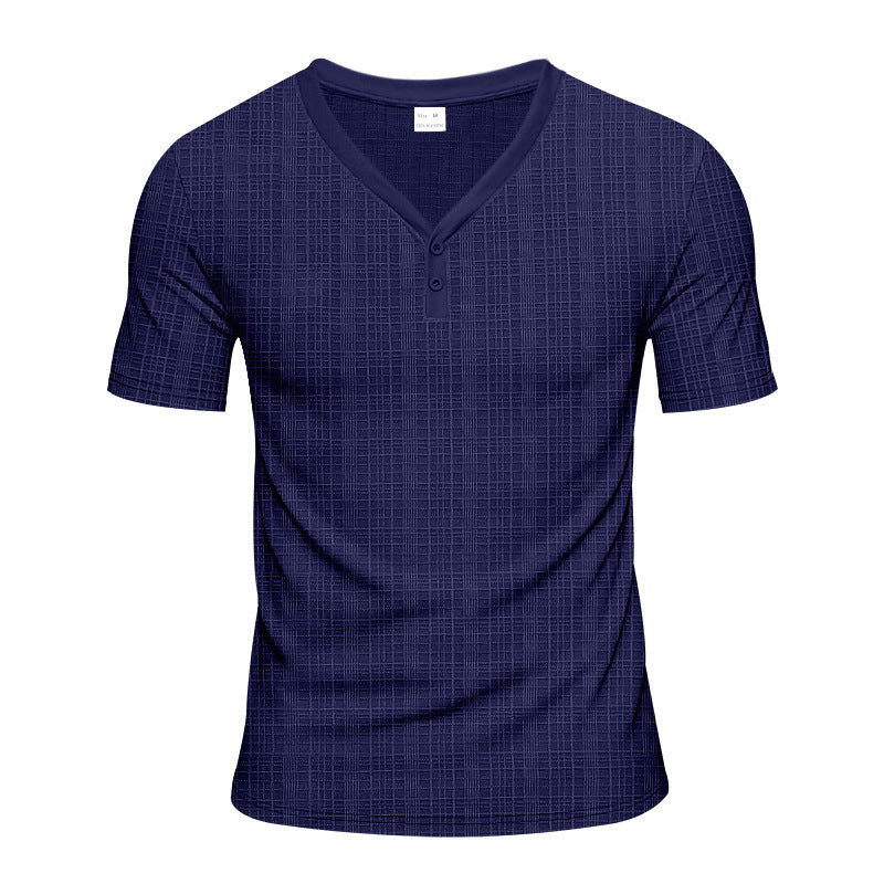 Men's short sleeve Henley t-shirt with geometric structure design and trendy V-neck Lune London