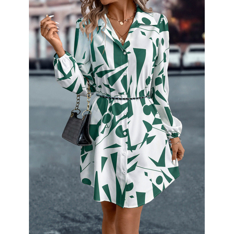 Geometric Print Button Dress for Women Lune London