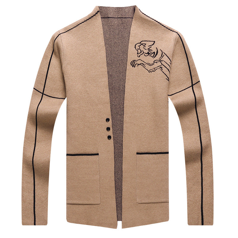 Elegant knitted jacket for men with embroidered design and practical pockets Lune London
