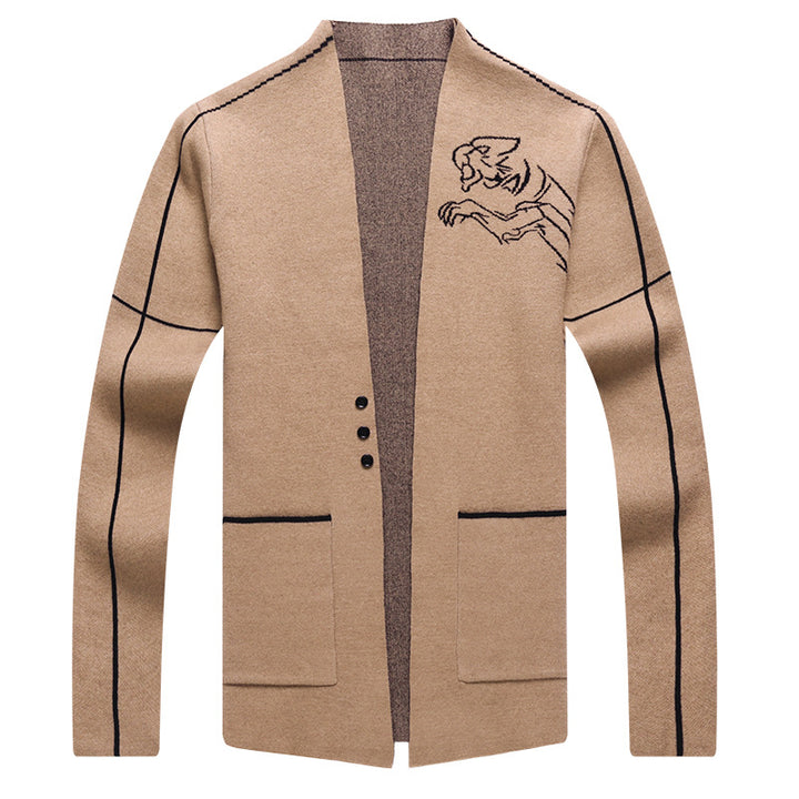 Elegant knitted jacket for men with embroidered design and practical pockets Lune London