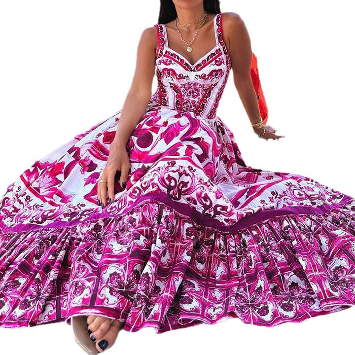 Elegant maxi dress for ladies with a playful ruffle design and lush patterns Lune London