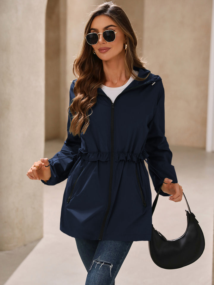 Lune London Women's Transition Jacket with Ruffled Hem and Side Pockets