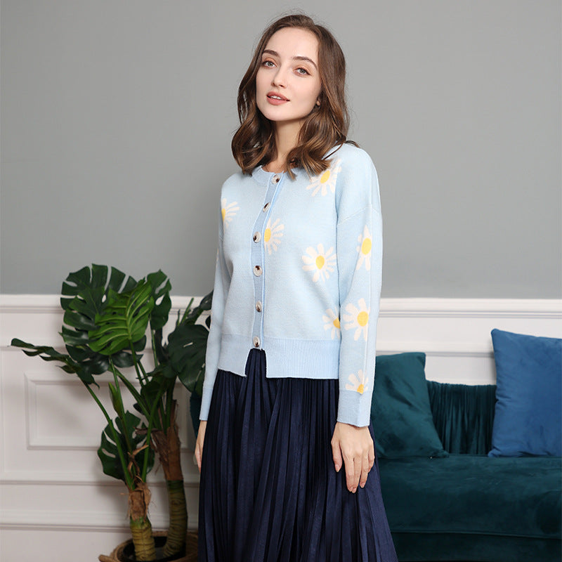 Knitted floral pattern jacket for women with short sleeves Lune London